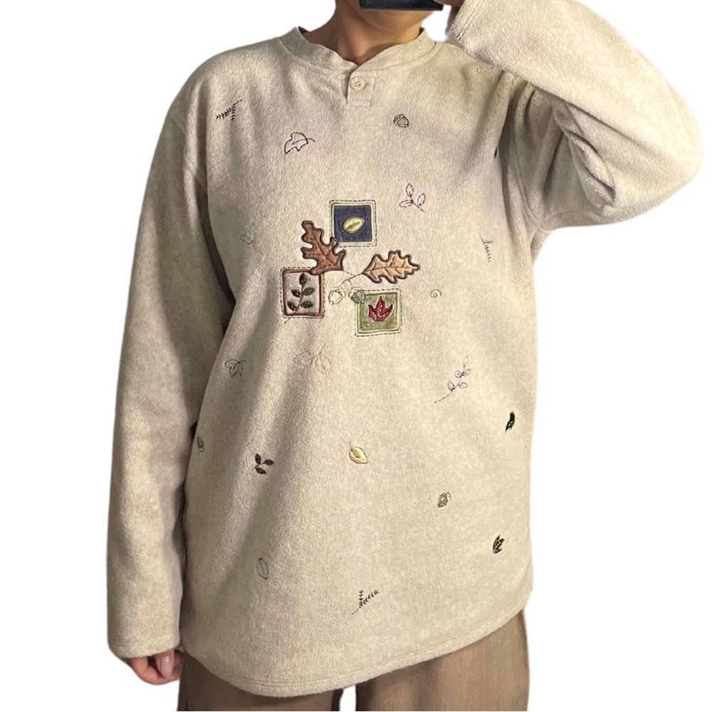 Beige Sweater with Fall Embroidered Design